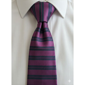 Oscar de la Renta purple navy stripe silk tie - 57" - suit corpcore office